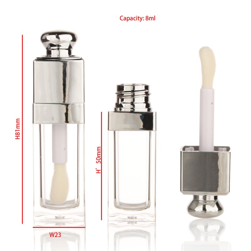 COSIDEA COSIDEA 18PCS Empty 8ML Square clear Lip Gloss Tube Silver big doe foot wand lipgloss tubes for Lip oil tint bottles container  - Image 2