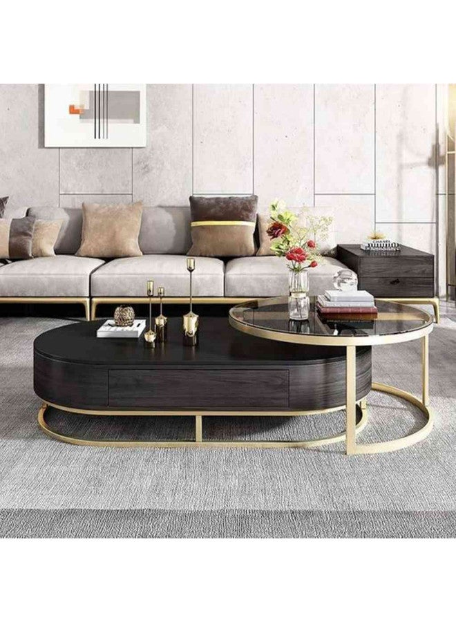 Al Home Alhome Coffee Tables Set - 2 Pieces - Brown & Gold 80x50x120 cm - Image 1