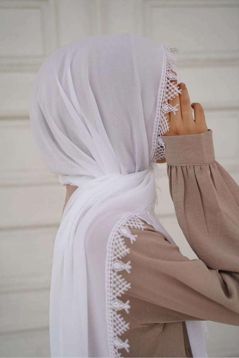 Shawl Secret Headscarf | Needle Lace | Prayer Scarf | Mawlid Scarf | Marriage Scarf | Islamic Scarf  - Image 2