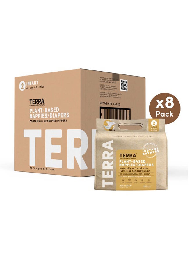 Terra Pack Of 8 Size 2 Infant Diapers Ultra-Soft And Chemical-Free For Sensitive Skin Superior Absorbency 3D Leak Guards Designed For Infant Babies 8-15 Lb / 4-7 Kg, 2-6 Months, 8 X 22 Count, 176 Count  - Image 2