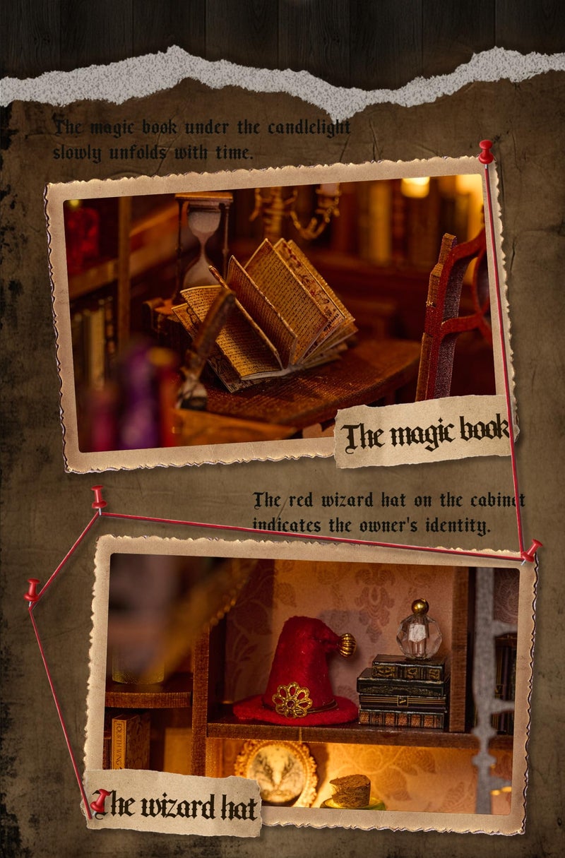 FLYNOVA DIY Book Nook Kit,Magic Dollhouse Kit DIY Miniature House Kit for Adults Teens,Booknook Bookend Bookshelf Decor,3D Wooden Puzzle with LED & Dust Cover,Easter Halloween Home Decor Birthday Gifts - Image 5