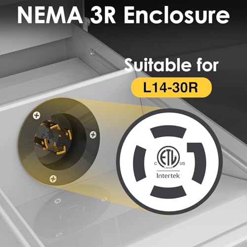 HUBRV 30 Amp Generator Inlet Box No Drilling NEMA 3R Weatherproof Outdoor Receptacle for 4 Prong Generator Cord (NEMA L14-30P), 125/250V,7500W 30Amp, ETL Listed, Transfer Switch Inlet for House - Image 2