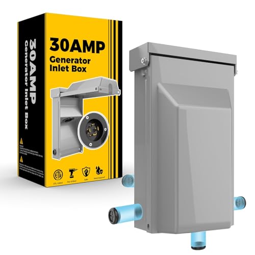 HUBRV 30 Amp Generator Inlet Box No Drilling NEMA 3R Weatherproof Outdoor Receptacle for 4 Prong Generator Cord (NEMA L14-30P), 125/250V,7500W 30Amp, ETL Listed, Transfer Switch Inlet for House - Image 1