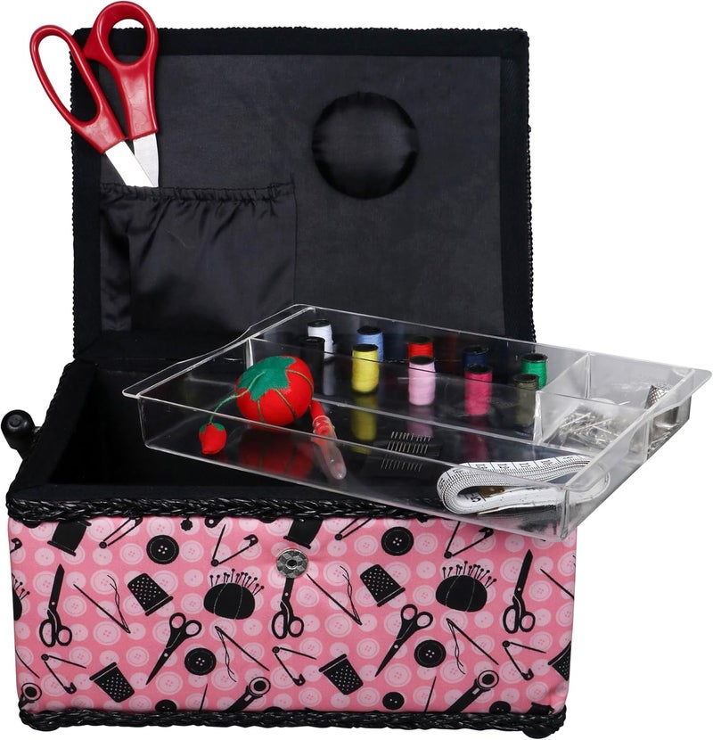 SINGER 07276 Portable Sewing Basket with Accessories in Pink and Black - Image 1