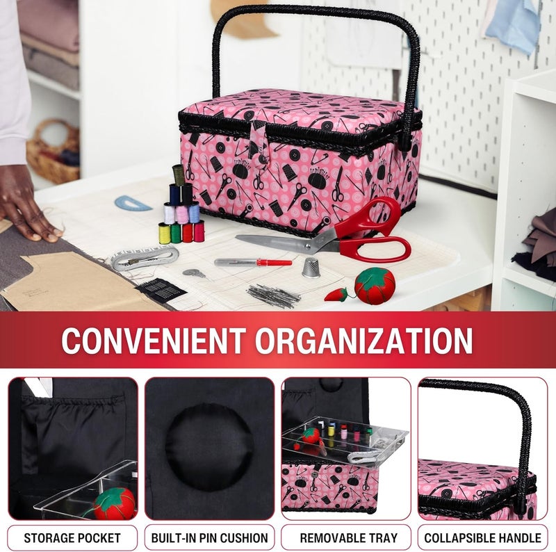 SINGER 07276 Portable Sewing Basket with Accessories in Pink and Black - Image 5