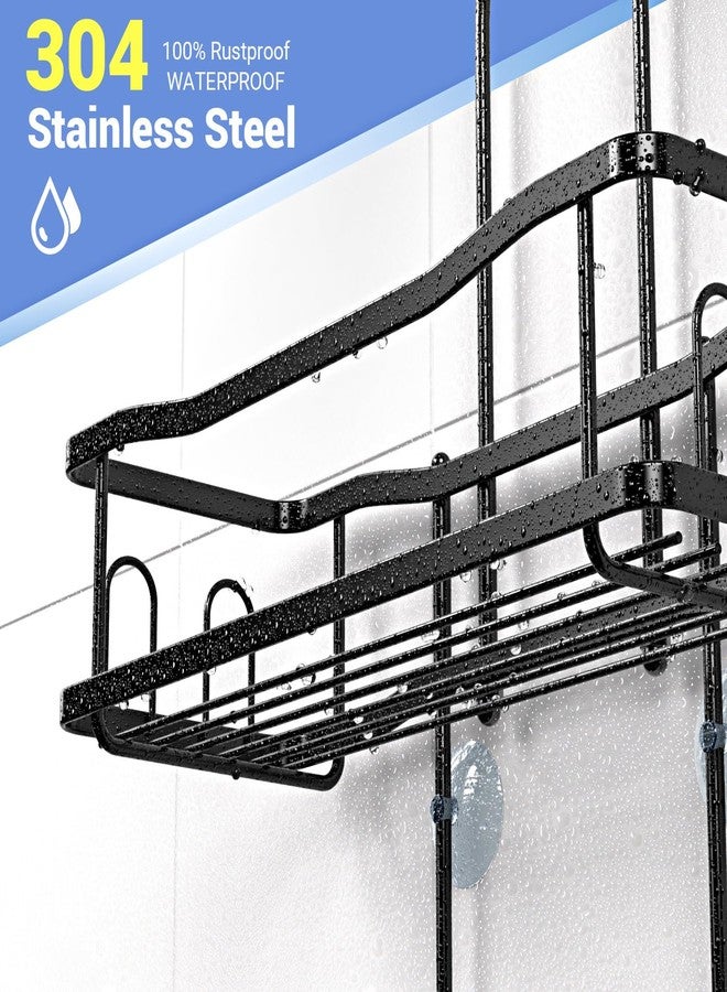 Aitatty Hanging Shower Caddy Bathroom Organizer: Rustproof Shower Shelf Racks Over Shower Head - No Drilling Inside Bath Shower Rack Shelves Over Showerhead for Shampoo with Soap Holder Black - Image 3