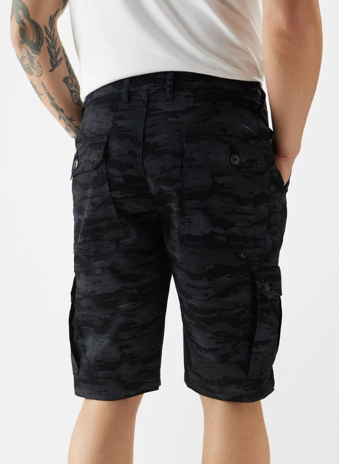 The Souled Store  The Souled Store Men Regular Fit Printed Black Cargo Shorts  | Best Price UAE