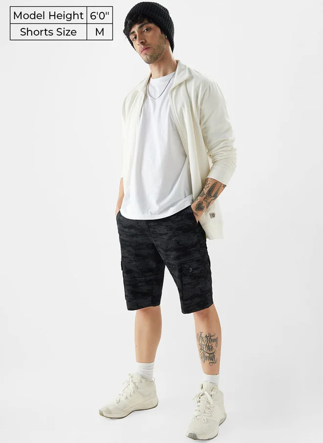 The Souled Store  The Souled Store Men Regular Fit Printed Black Cargo Shorts  | Best Price UAE