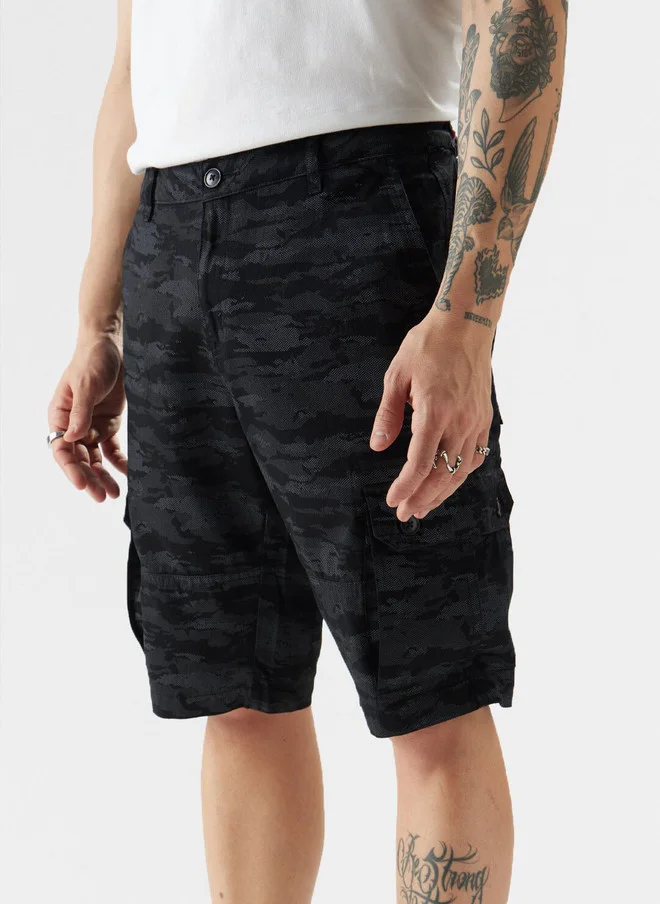 The Souled Store The Souled Store Men Regular Fit Printed Black Cargo Shorts