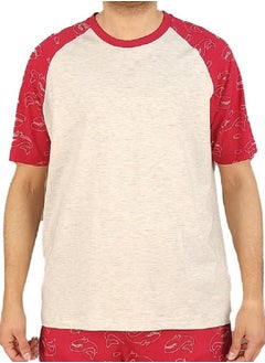Jet Men Summer Pajama Set Plan Top &Printed Short-Red*Beige  - Image 3