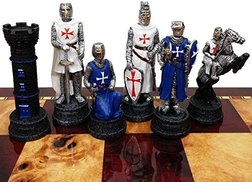 HPL Medieval Times Crusades Set of Chess Men Pieces NO Board Blue and White Maltese - Image 1