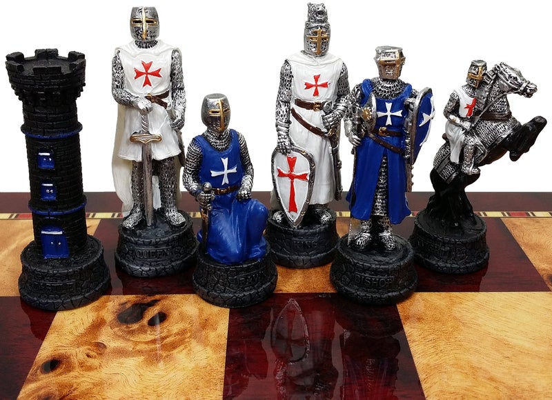 HPL Medieval Times Crusades Set of Chess Men Pieces NO Board Blue and White Maltese - Image 3