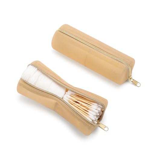 Visfresh Cotton Round Swab Travel Case, 2 in 1 Portable Hair Accessories Organizer, Hair Tie Organizer, Hair Tie Holder, Bobby Pin Holder, Travel Qtips Case, Purse Organization, Floss Holder (Champagne) - Image 2