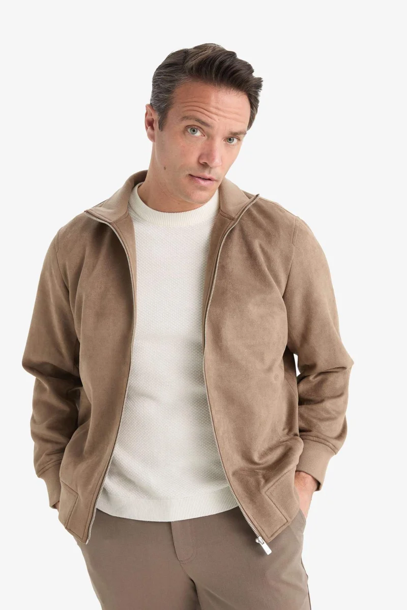 Defacto  Slim Fit Suede High Neck Puffer Jacket for Men | Best Price UAE