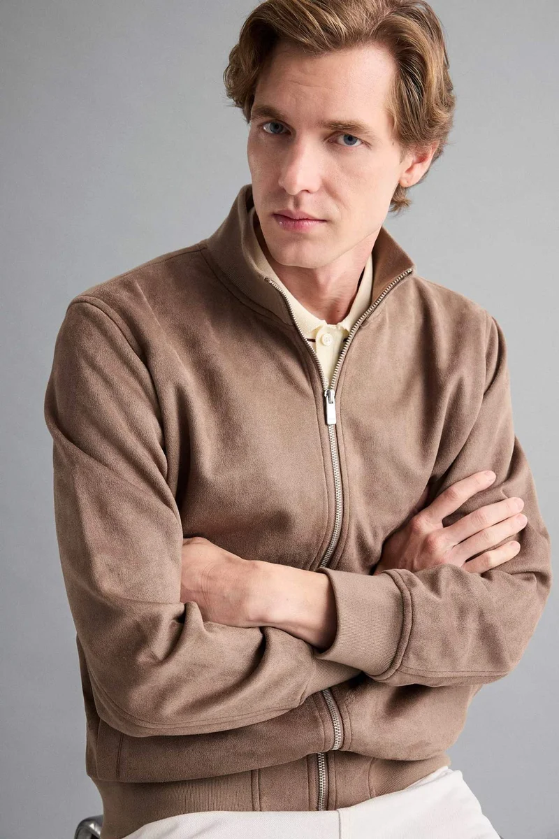 Defacto  Slim Fit Suede High Neck Puffer Jacket for Men | Best Price UAE