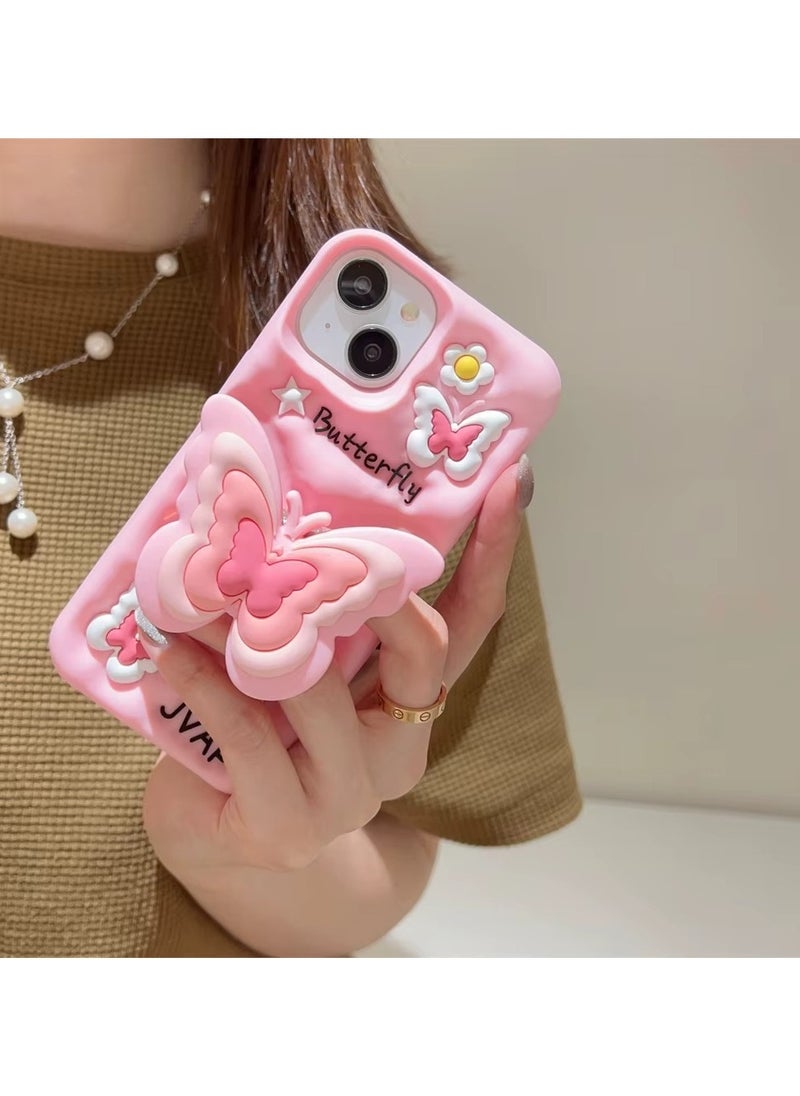 Generic - Butterfly Phone Case Compatible with iPhone Xs Max Cute 3D Korea Dopamine Butterfly Case with Butterfly Telescopic Hold Stand Shockproof Silicone Soft Case (Light Pink) - Image 1