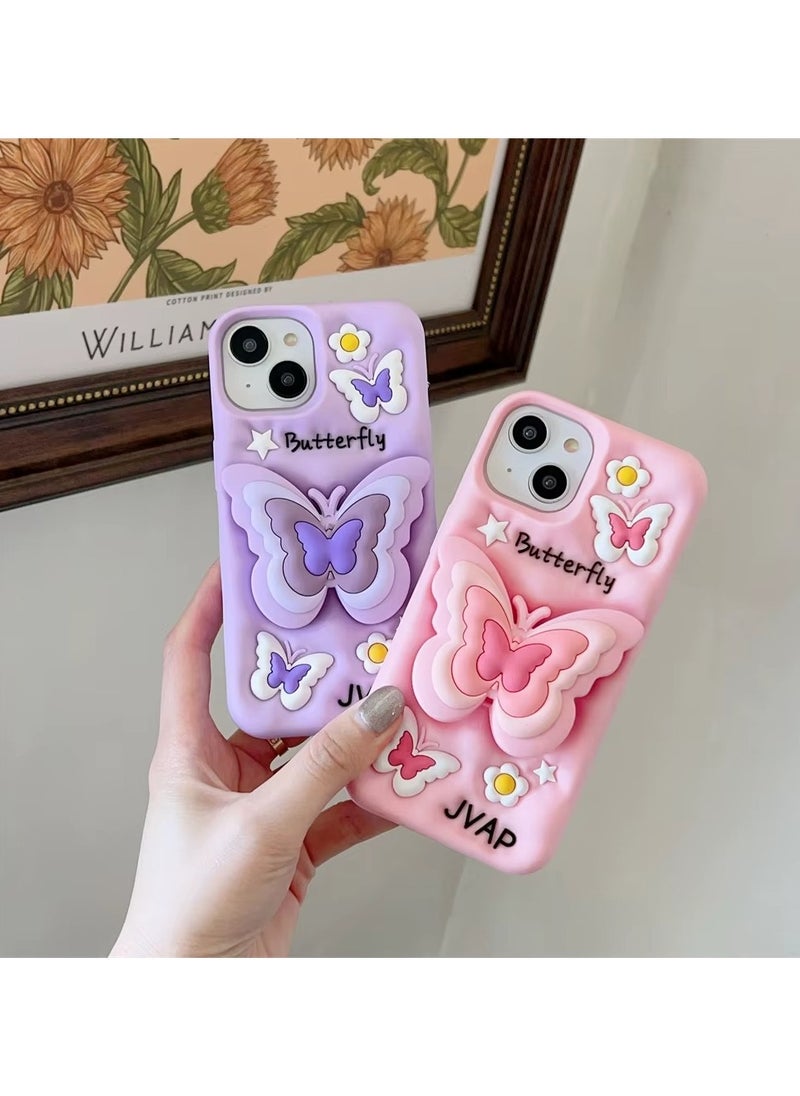 Generic - Butterfly Phone Case Compatible with iPhone Xs Max Cute 3D Korea Dopamine Butterfly Case with Butterfly Telescopic Hold Stand Shockproof Silicone Soft Case (Light Pink) - Image 1