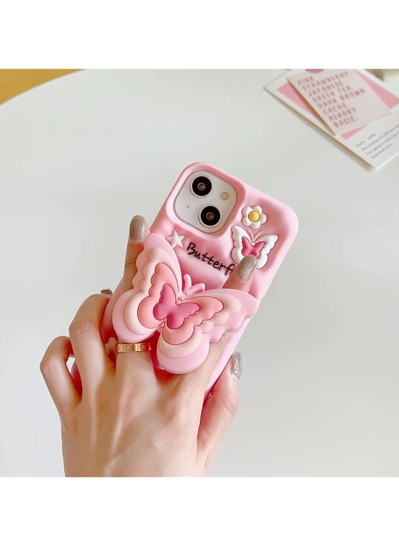 Generic - Butterfly Phone Case Compatible with iPhone Xs Max Cute 3D Korea Dopamine Butterfly Case with Butterfly Telescopic Hold Stand Shockproof Silicone Soft Case (Light Pink) - Image 1