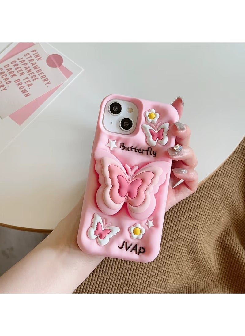 Generic - Butterfly Phone Case Compatible with iPhone Xs Max Cute 3D Korea Dopamine Butterfly Case with Butterfly Telescopic Hold Stand Shockproof Silicone Soft Case (Light Pink) - Image 1