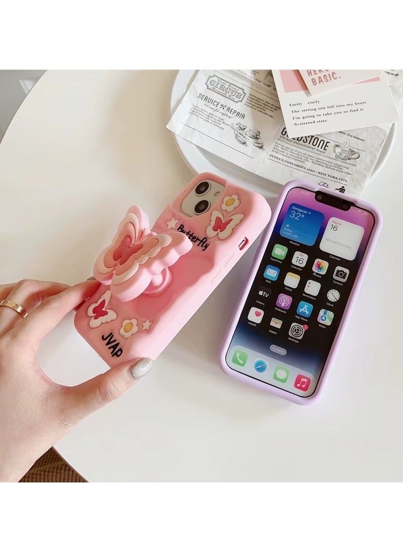 Generic - Butterfly Phone Case Compatible with iPhone Xs Max Cute 3D Korea Dopamine Butterfly Case with Butterfly Telescopic Hold Stand Shockproof Silicone Soft Case (Light Pink) - Image 1