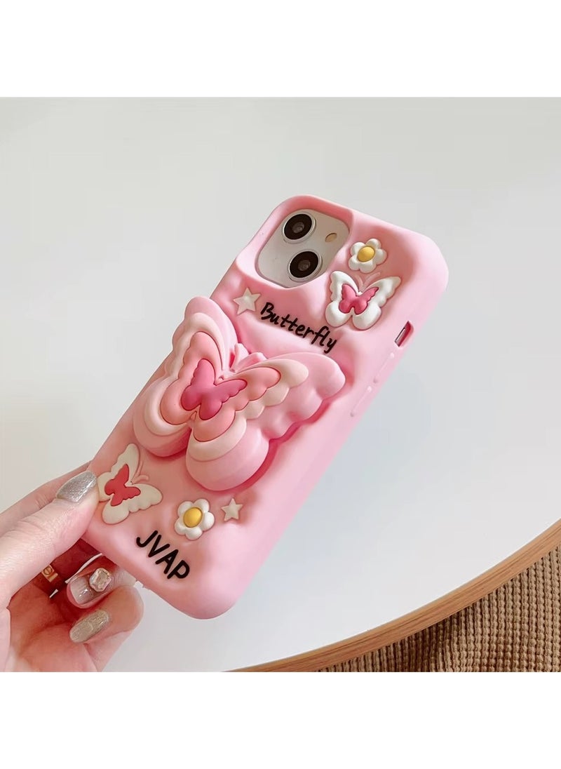 Generic - Butterfly Phone Case Compatible with iPhone Xs Max Cute 3D Korea Dopamine Butterfly Case with Butterfly Telescopic Hold Stand Shockproof Silicone Soft Case (Light Pink) - Image 1