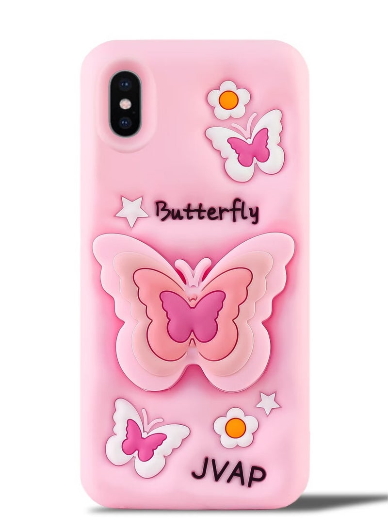 Generic - Butterfly Phone Case Compatible with iPhone Xs Max Cute 3D Korea Dopamine Butterfly Case with Butterfly Telescopic Hold Stand Shockproof Silicone Soft Case (Light Pink) - Image 1
