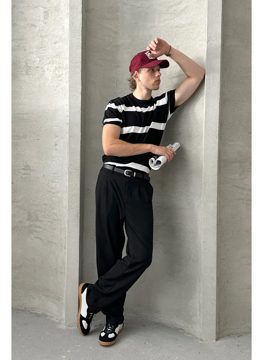 HYMAN Men's Pleated Baggy Pattern Fabric Trousers