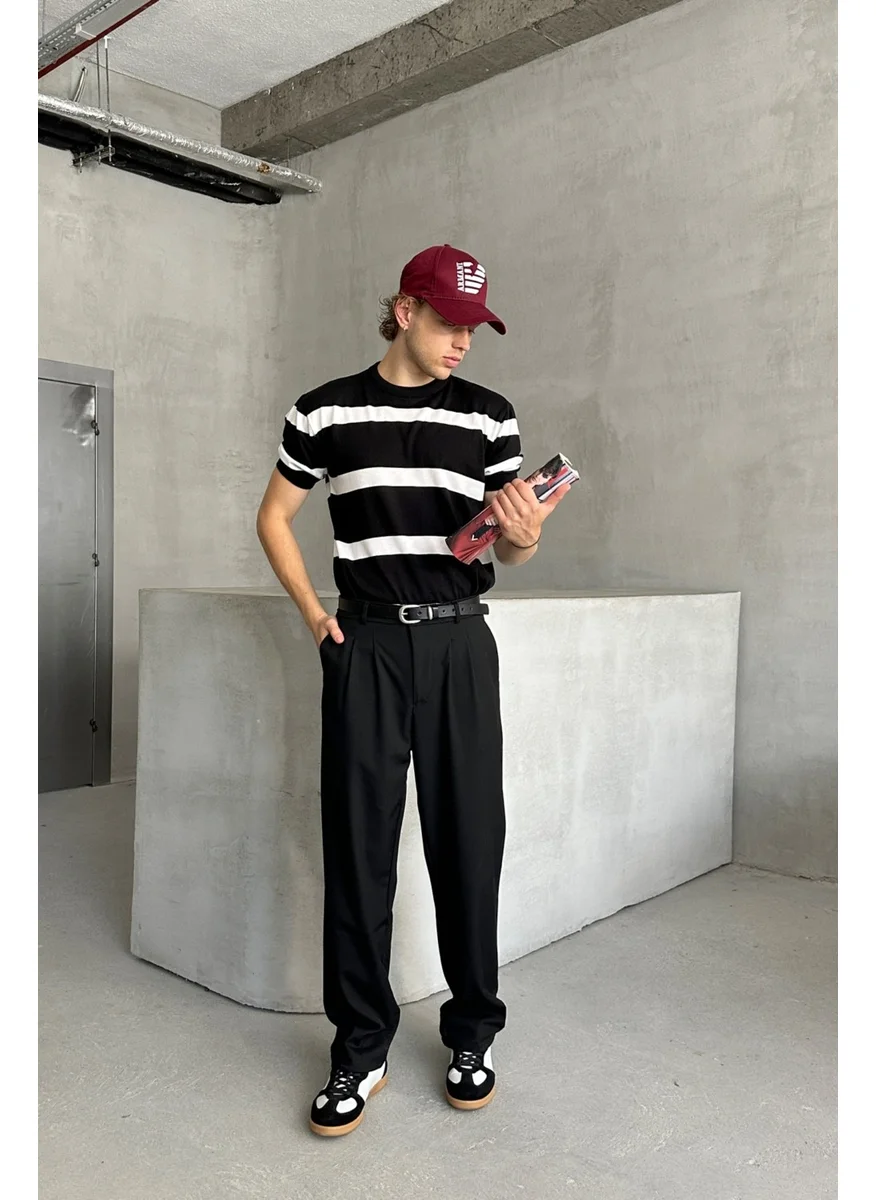 HYMAN Men's Pleated Baggy Pattern Fabric Trousers
