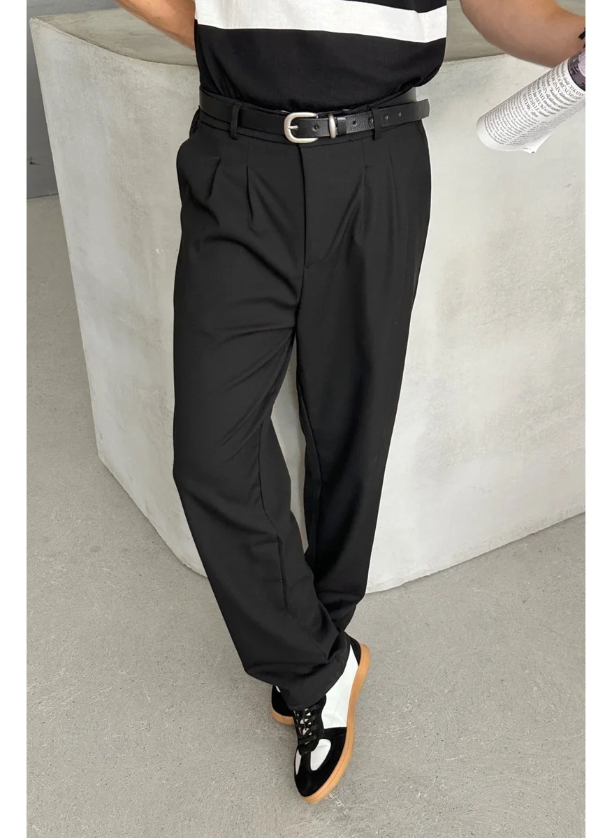 HYMAN Men's Pleated Baggy Pattern Fabric Trousers