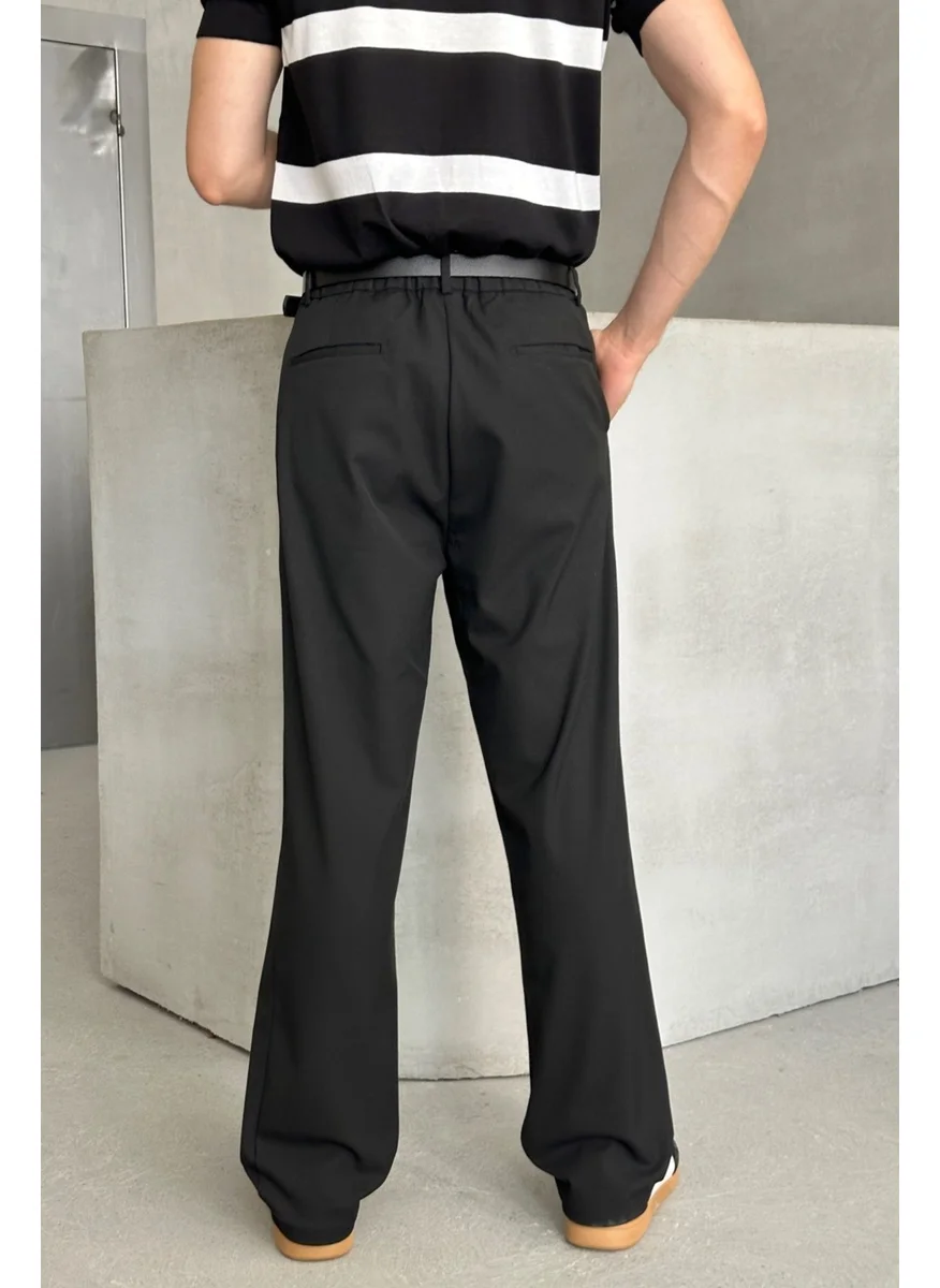 HYMAN Men's Pleated Baggy Pattern Fabric Trousers