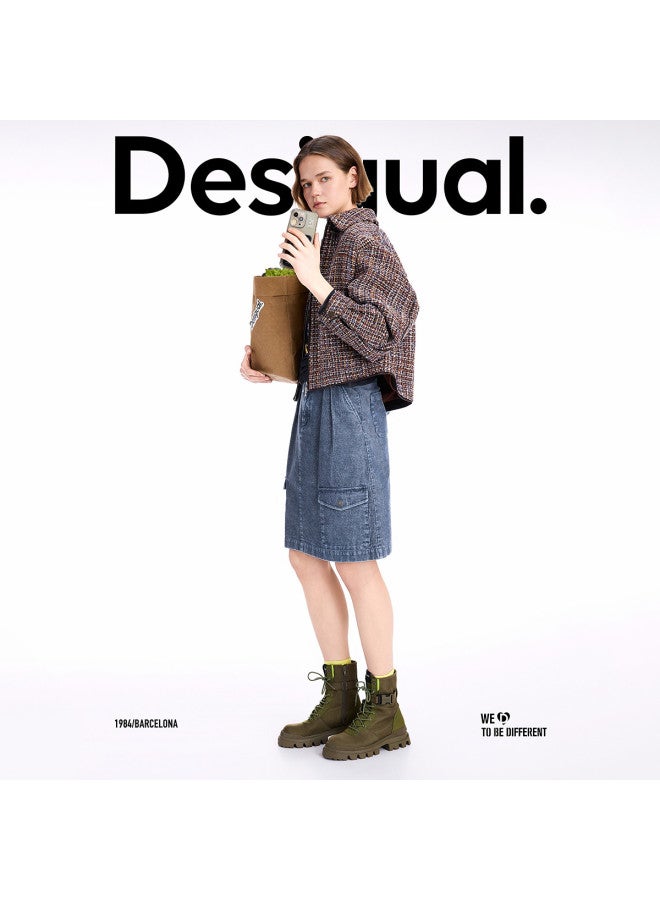 DESIGUAL A-Line Blue Corduroy Washed Multi-Pocket Skirt, Autumn/Winter 2025 Collection - Image 2