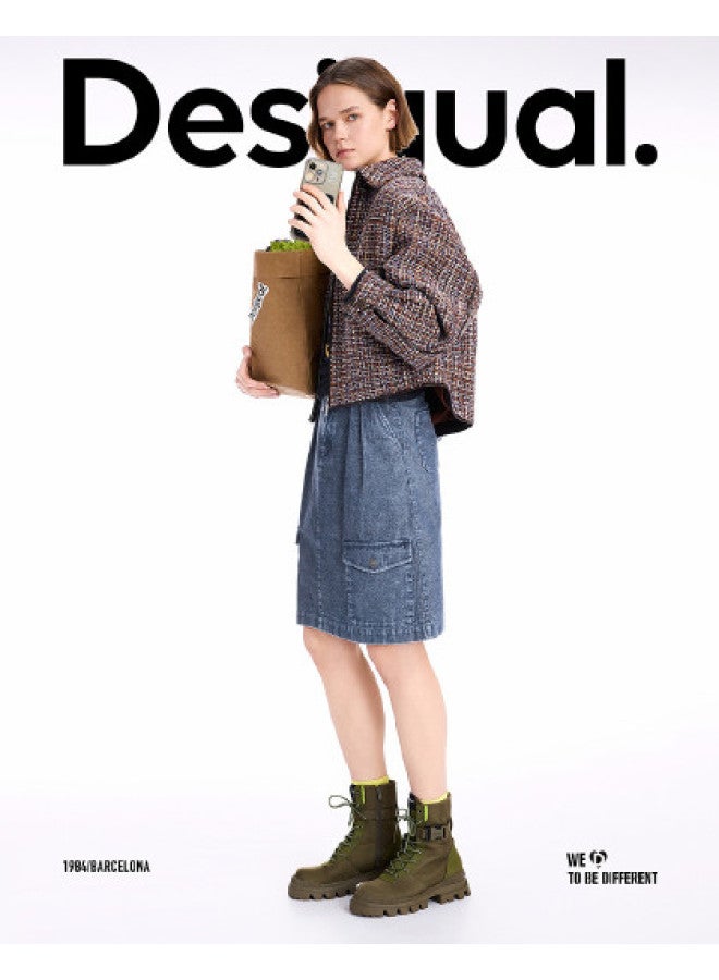 DESIGUAL A-Line Blue Corduroy Washed Multi-Pocket Skirt, Autumn/Winter 2025 Collection - Image 1