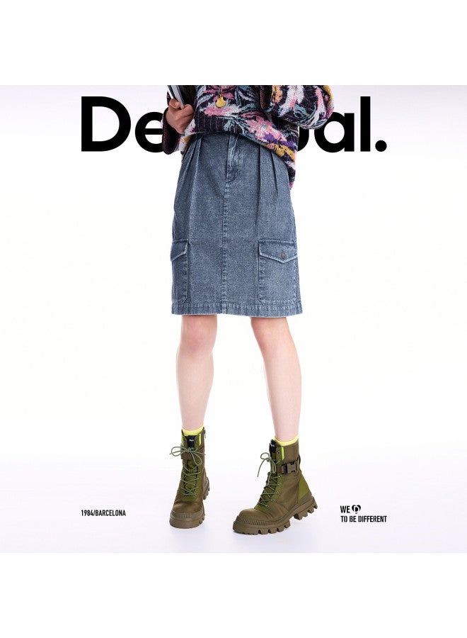 DESIGUAL A-Line Blue Corduroy Washed Multi-Pocket Skirt, Autumn/Winter 2025 Collection - Image 3