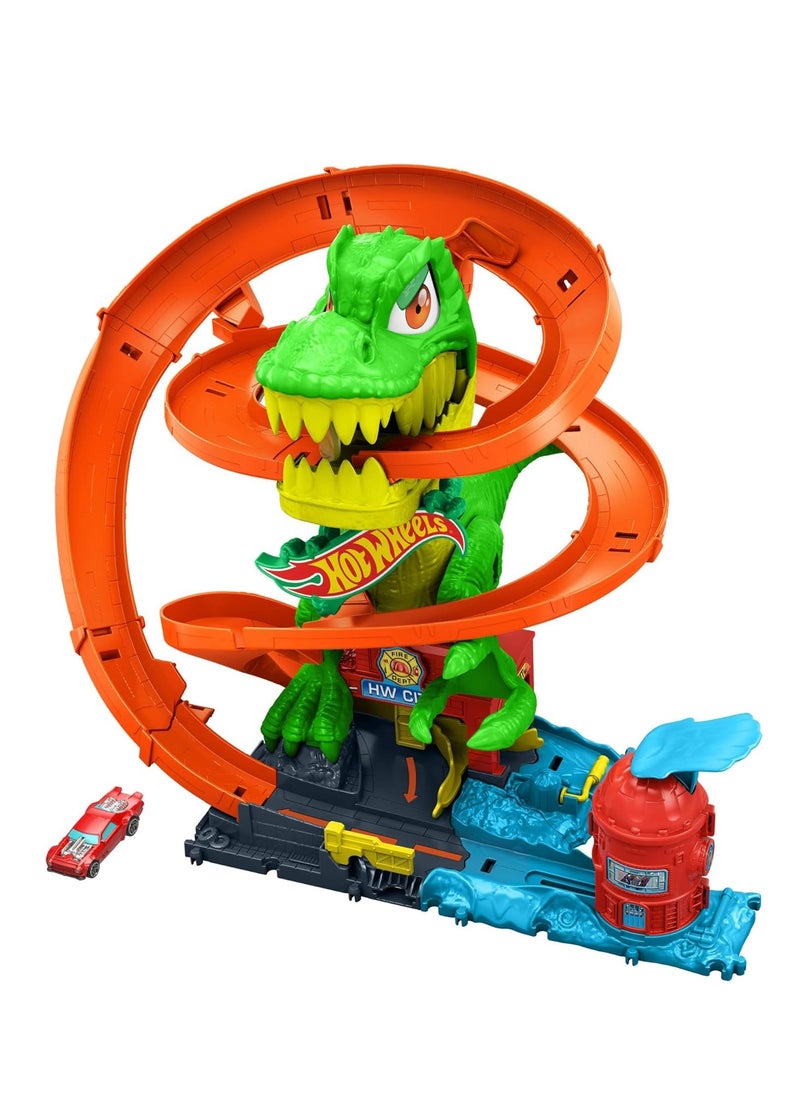 Hot Wheels ​Hotwheels Toy Car Track Set - T-Rex Blaze Battle Playset  - Image 1
