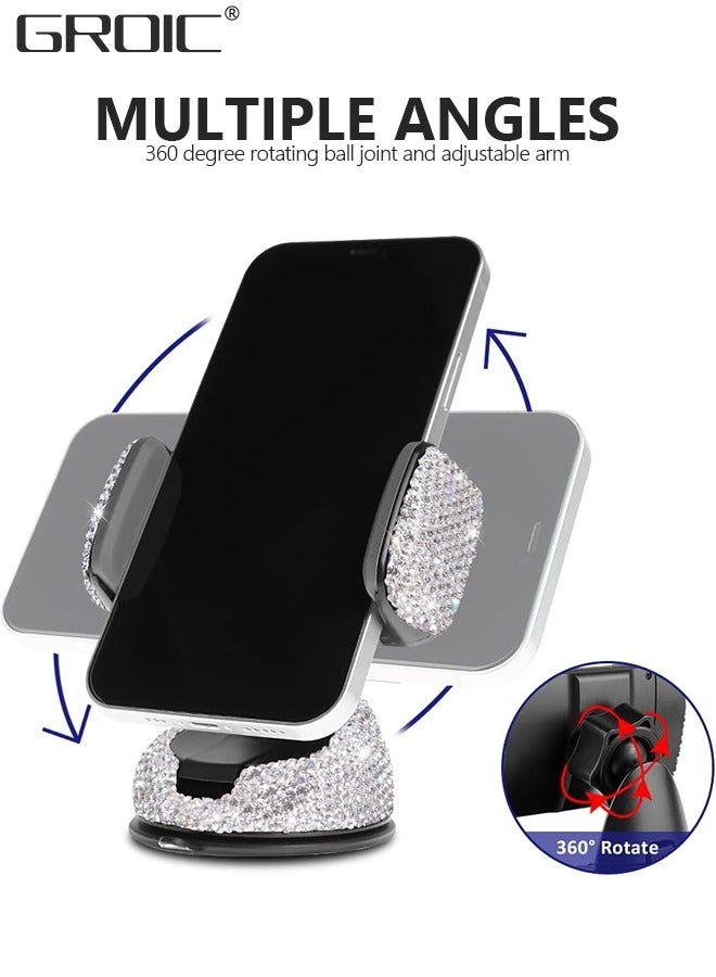 GROIC Dashboard Phone Holder Bling Phone Mount for Car,Car phone holder Mount with One More Air Vent Base,Phone Holder Car Accessories,Universal Car Phone Holder Mount for Windshield and Air Vent,White - Image 4