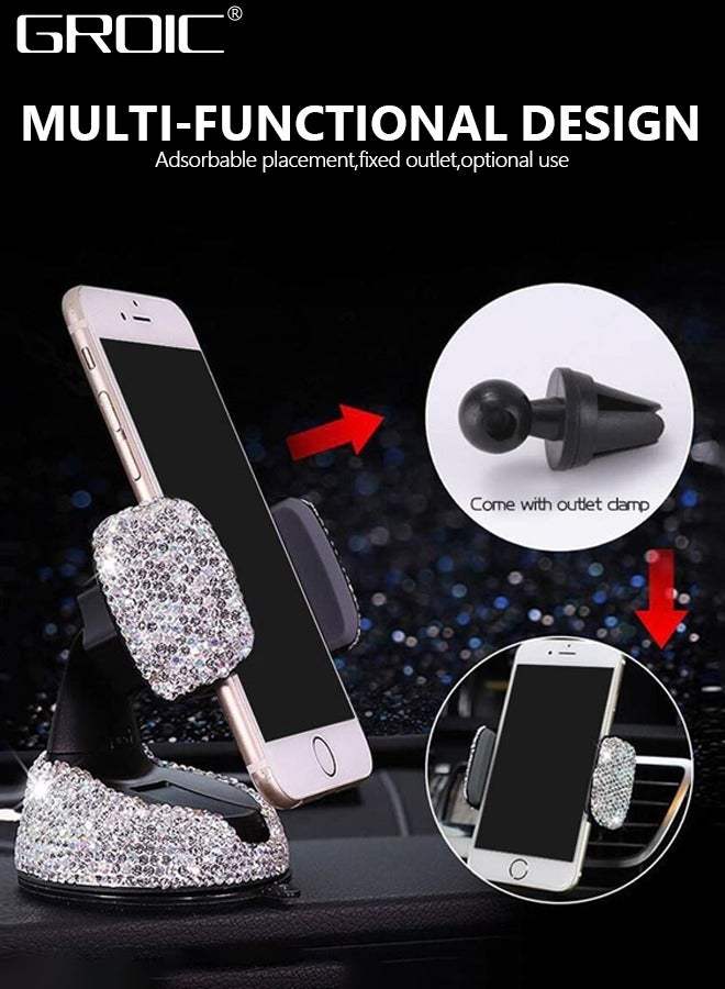 GROIC Dashboard Phone Holder Bling Phone Mount for Car,Car phone holder Mount with One More Air Vent Base,Phone Holder Car Accessories,Universal Car Phone Holder Mount for Windshield and Air Vent,White - Image 2