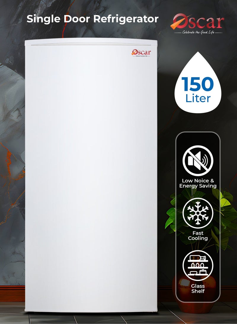 أوسكار **ثلاجة أوسكار 150 لتر – باب واحد | تبريد سريع | تشغيل هادئ | قفل ومفتاح | إضاءة LED | أرفف زجاجية** - Image 1
