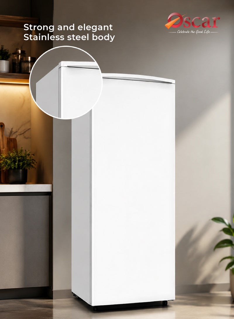 أوسكار **ثلاجة أوسكار 150 لتر – باب واحد | تبريد سريع | تشغيل هادئ | قفل ومفتاح | إضاءة LED | أرفف زجاجية** - Image 3