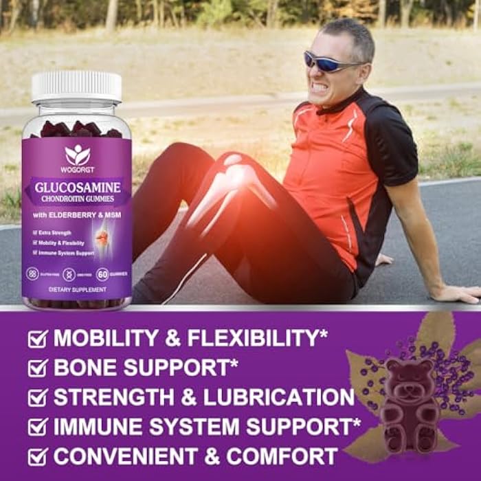 WOGORGT Glucosamine Chondroitin Gummies for Women & Men - 1500mg Glucosamine Chondroitin with MSM & Elderberry - Flexibility & Immune Support - 60 Gummies (2 Pack) - Image 4