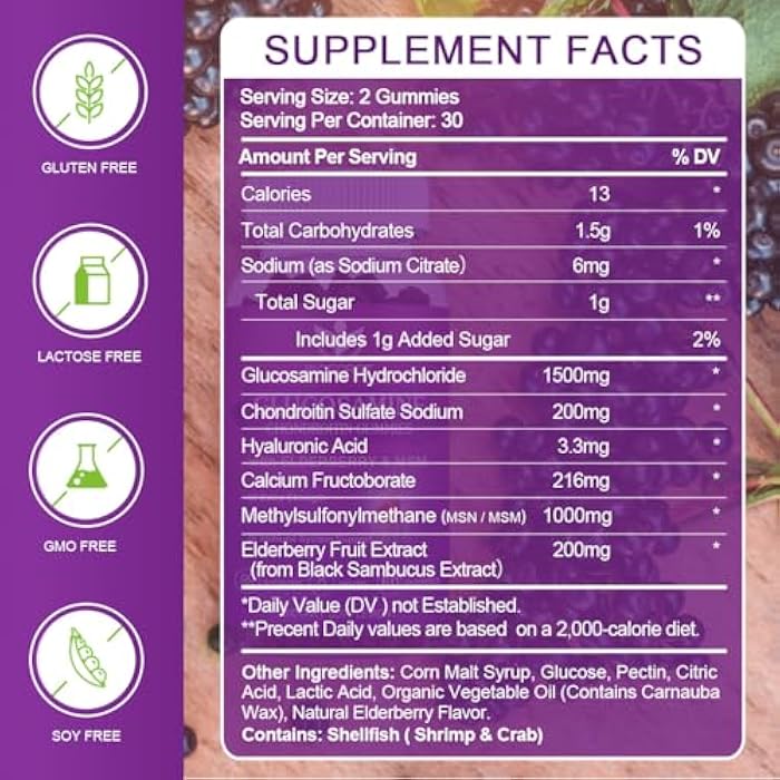 WOGORGT Glucosamine Chondroitin Gummies for Women & Men - 1500mg Glucosamine Chondroitin with MSM & Elderberry - Flexibility & Immune Support - 60 Gummies (2 Pack) - Image 2