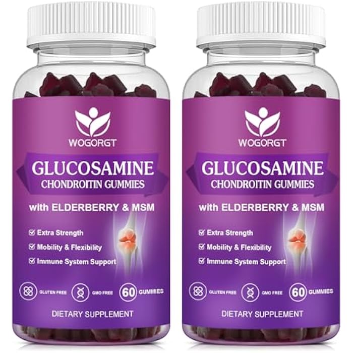 WOGORGT Glucosamine Chondroitin Gummies for Women & Men - 1500mg Glucosamine Chondroitin with MSM & Elderberry - Flexibility & Immune Support - 60 Gummies (2 Pack) - Image 1