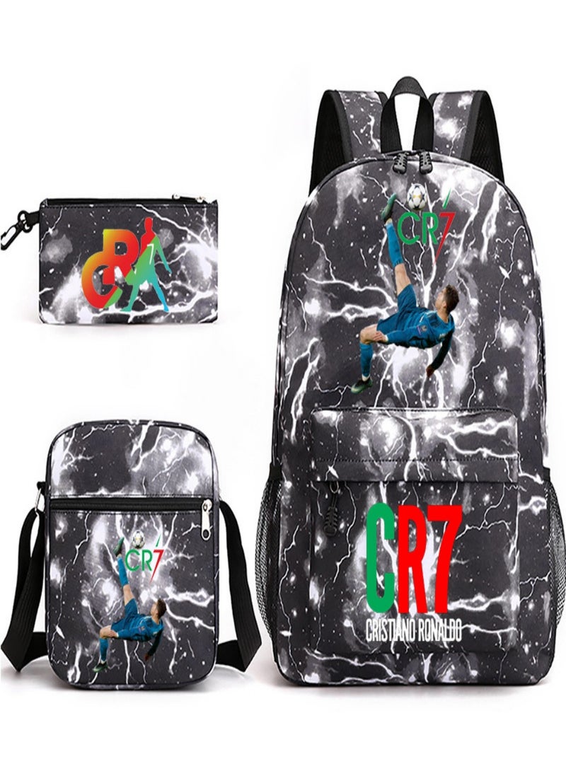C Ronaldo Children Backpack Schoolbag Teen Student School Book bag with Lunch Box Pen Case 3 in 1 for Kids