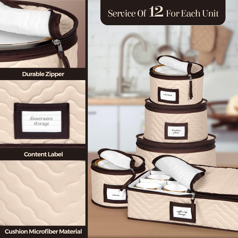 HOLDN’ STORAGE China Storage Containers 5-Piece Set Moving Boxes for Dinnerware, Glasses, Plates, Mugs and Saucers Sturdy Quilted Microfiber Dish Organizer with Dividers for Seasonal Storage - Holds Set of 12 - Image 2