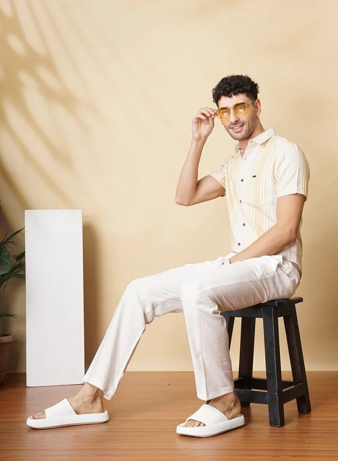 The Indian Garage Co Men Slim Fit Striped Half Sleeves Cutaway Collar Casual Shirt