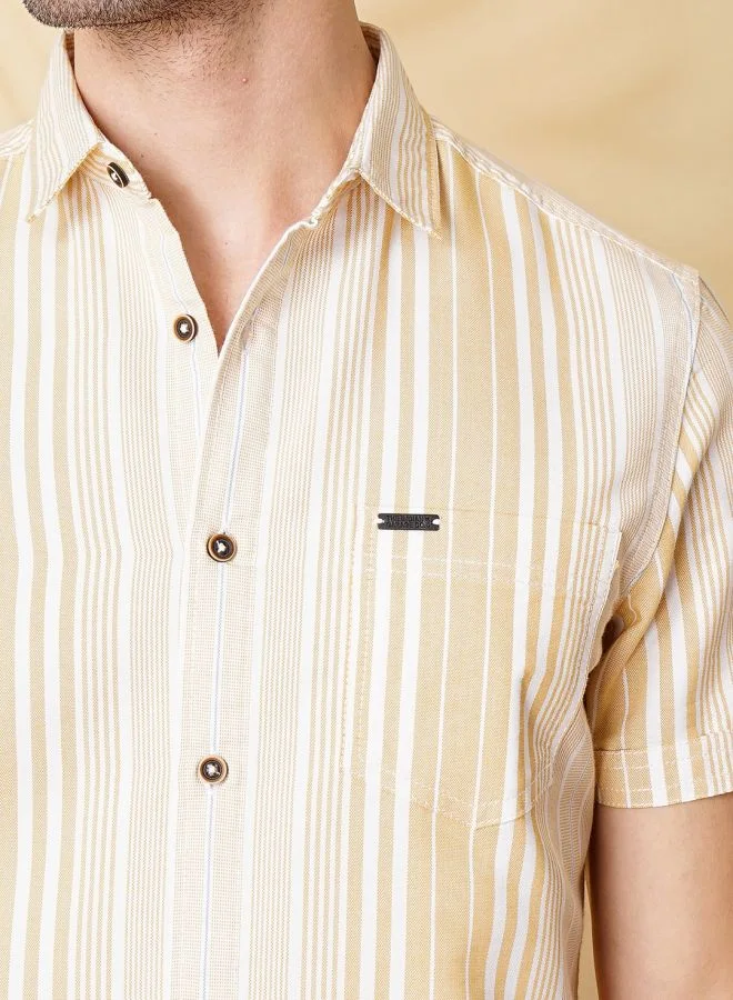 The Indian Garage Co Men Slim Fit Striped Half Sleeves Cutaway Collar Casual Shirt