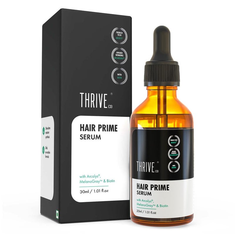 ThriveCo AntiGrey Hair Prime Serum Reverses Limits Hair Greying Arcolys Biotin Black Tea Extract LightWeight NonSticky Odourless For Men and Women 30 Ml - Image 1