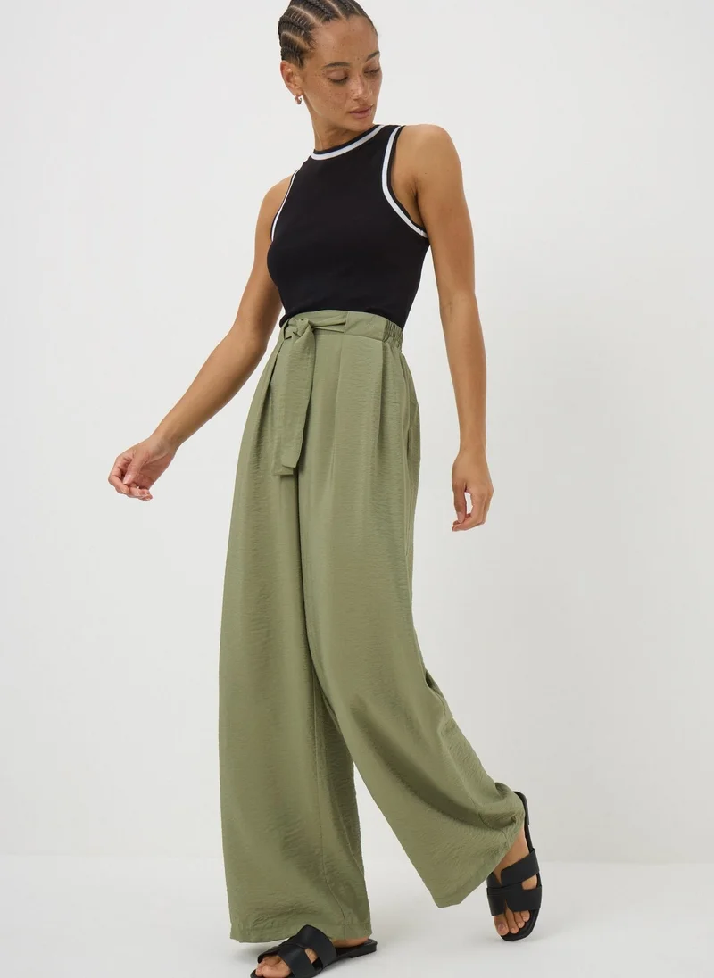 ماتلان Khaki Tie Waist Wide Leg Trousers
