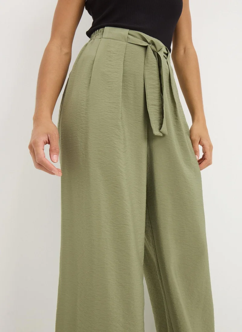 Matalan Khaki Tie Waist Wide Leg Trousers