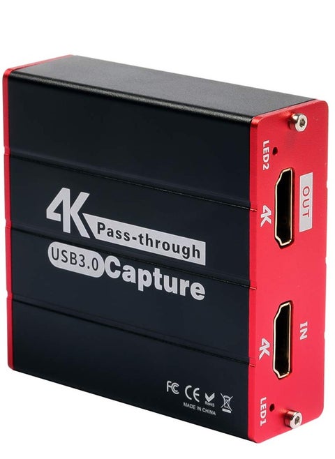 بطاقة التقاط لتسجيل البث المباشر، بطاقة التقاط فيديو للألعاب USB3.0 HDMI، 4 K HDMI Pass-through، لجهاز PS5/PS4/الكاميرا/DSLR/Xbox، تدعم نظامي التشغيل Windows وMac، زمن انتقال منخفض للغاية