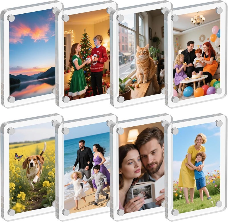 Dooiclear 8 Pack Acrylic Magnetic Picture Frame for Fridge, 2.36x3.54 Inch Polaroid Frame for Refrigerator, Clear Instax Photo Frames, Mini Picture Magnet Frames for Home, School, Office - Image 1